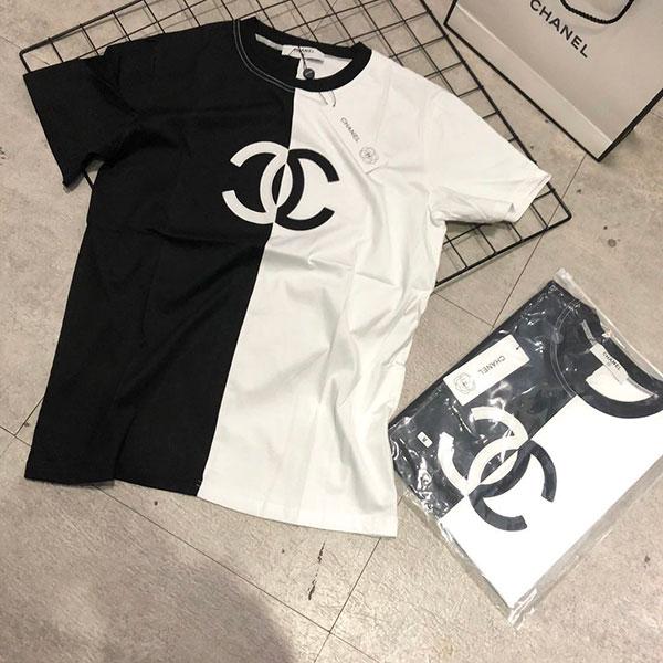ブランド Chanel 半袖ｔシャツ レディス シャネル ティシャツ ブラック 半分 ホワイト パリ風