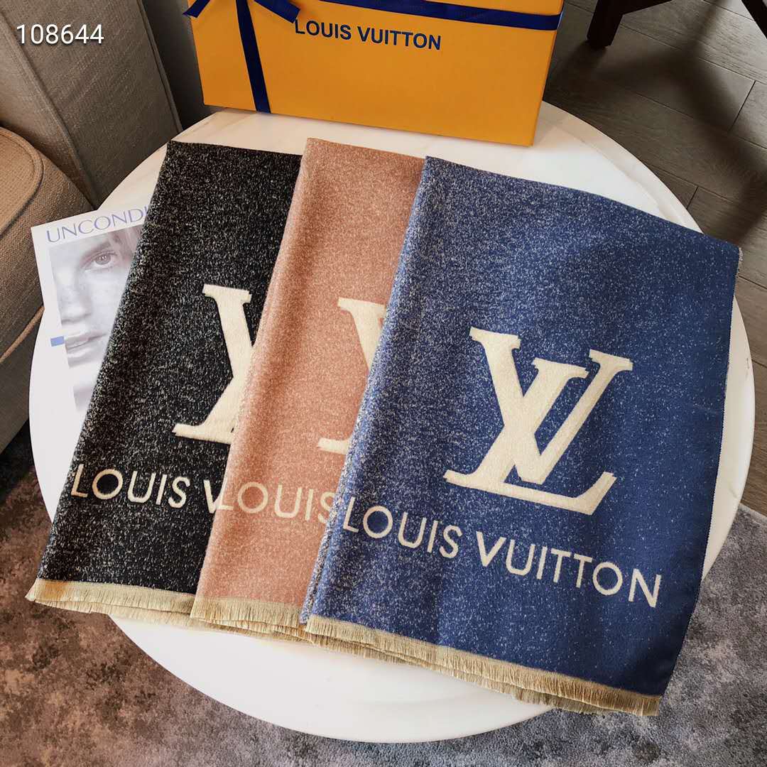 Louis Vuitton ショール《Classic》ホワイト ロゴ シルク 直営店