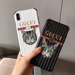 GUCCI アイフォンXSケース 猫柄 グッチ iphone xs max/xrスマホケース おしゃれ 曲面 IPHONE X携帯カバー 可愛い  ブランド iphone8/7plusケース 黒 白 ファッション