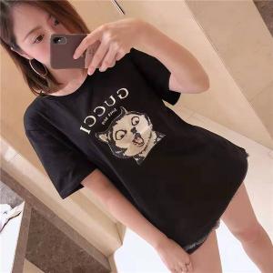 人気 グッチ Tシャツ 半袖 猫柄 レディース Gucci 夏服Tシャツ 丸首