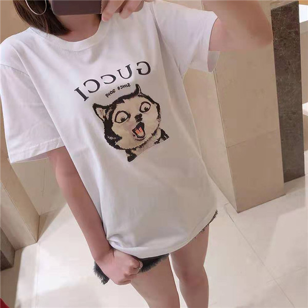 夏 Tシャツ グッチ 猫柄 レディース Gucci サマーtシャツ 半袖 可愛い 丸首 カップル向け Gucci 夏服Tシャツ 快適 新品 グッチ  半袖服 おしゃれ 洗える 送料無料