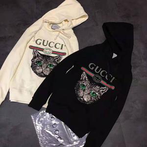 トップス グッチ プルオーバー ペア パーカー GUCCI フード付き 猫柄