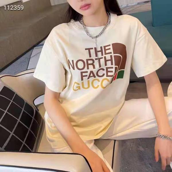 GUCCI ノースフェイス コラボ Ｔシャツ レディス メンズ グッチ カットソー オシャレ 半袖 グッチ x The North Face コットン  Tシャツ ユニセックス ファッション パロディ 送料無料