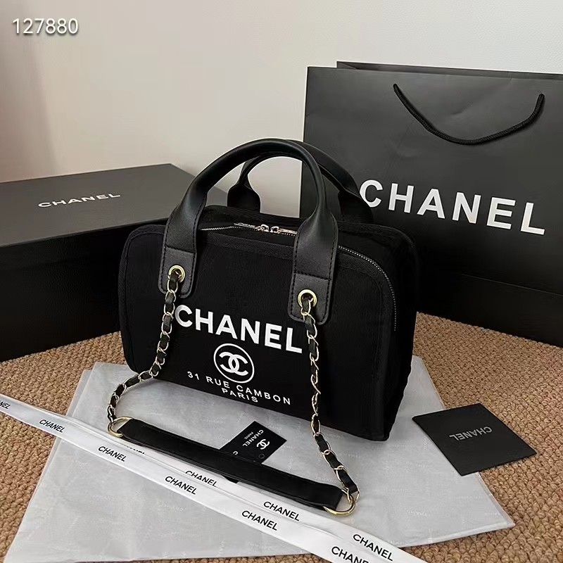 シャネル 手提げバッグ 大容量 ブランド CHANEL ショルダーバッグ オシャレ レディース Chanel キャンバス バッグ 2WAY パロディ  肩掛けカバン 白 黒色 激安販売